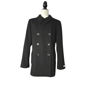 Calvin Klein Women's‎ Double Breasted Wool Cashmere Blend Black Peacoat Size 12